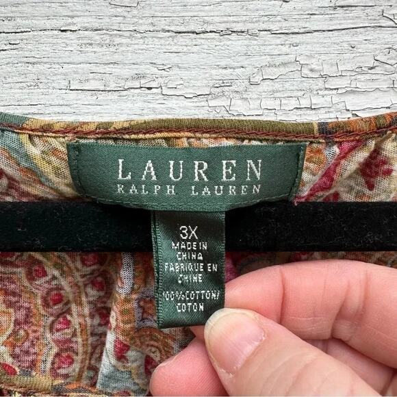 Lauren Ralph Lauren scoop neck long balloon sleeve blouse Paisley plus size - Picture 3 of 6